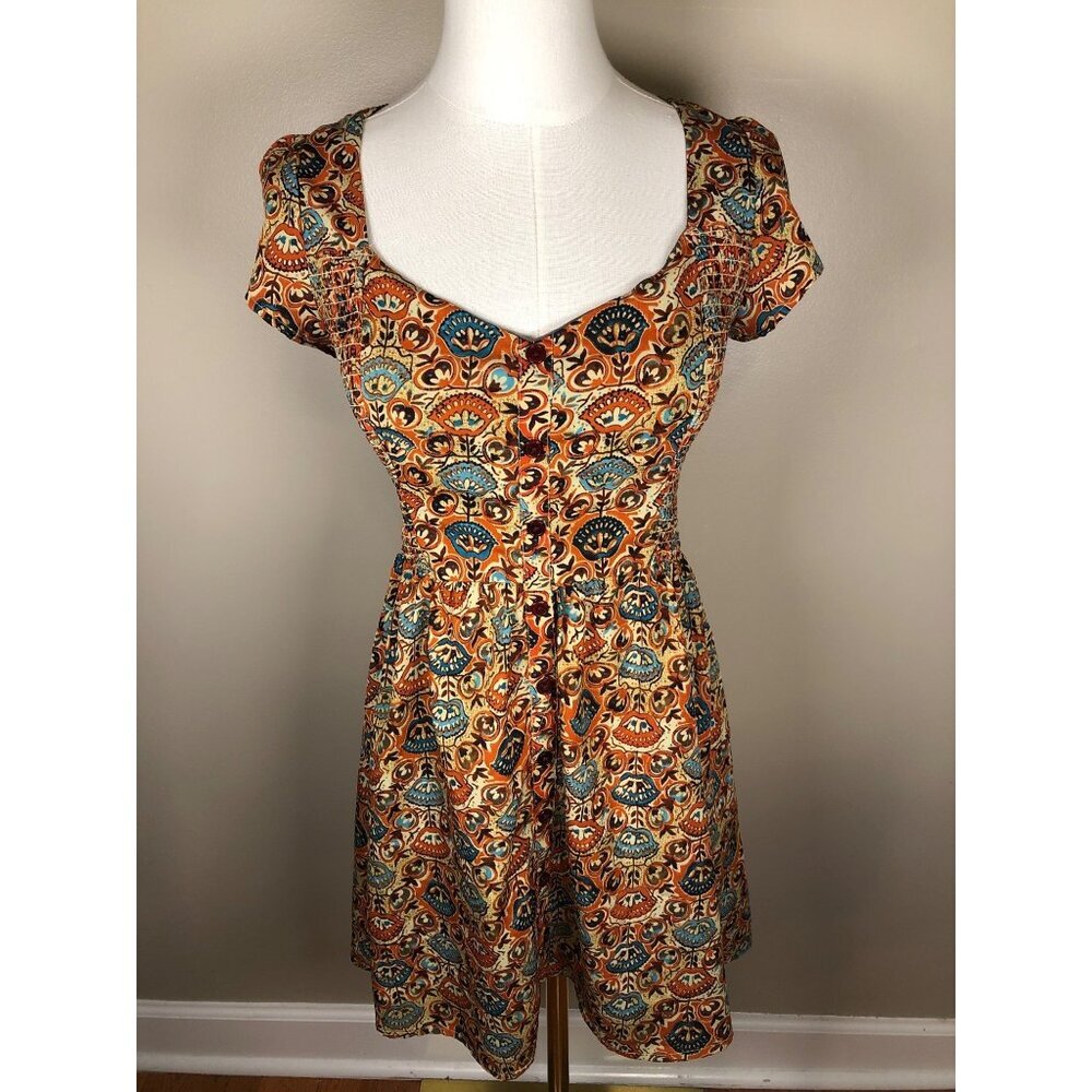 Band of Gypsies Fit & Flare Boho Festival Mini Floral Print Dress Size M